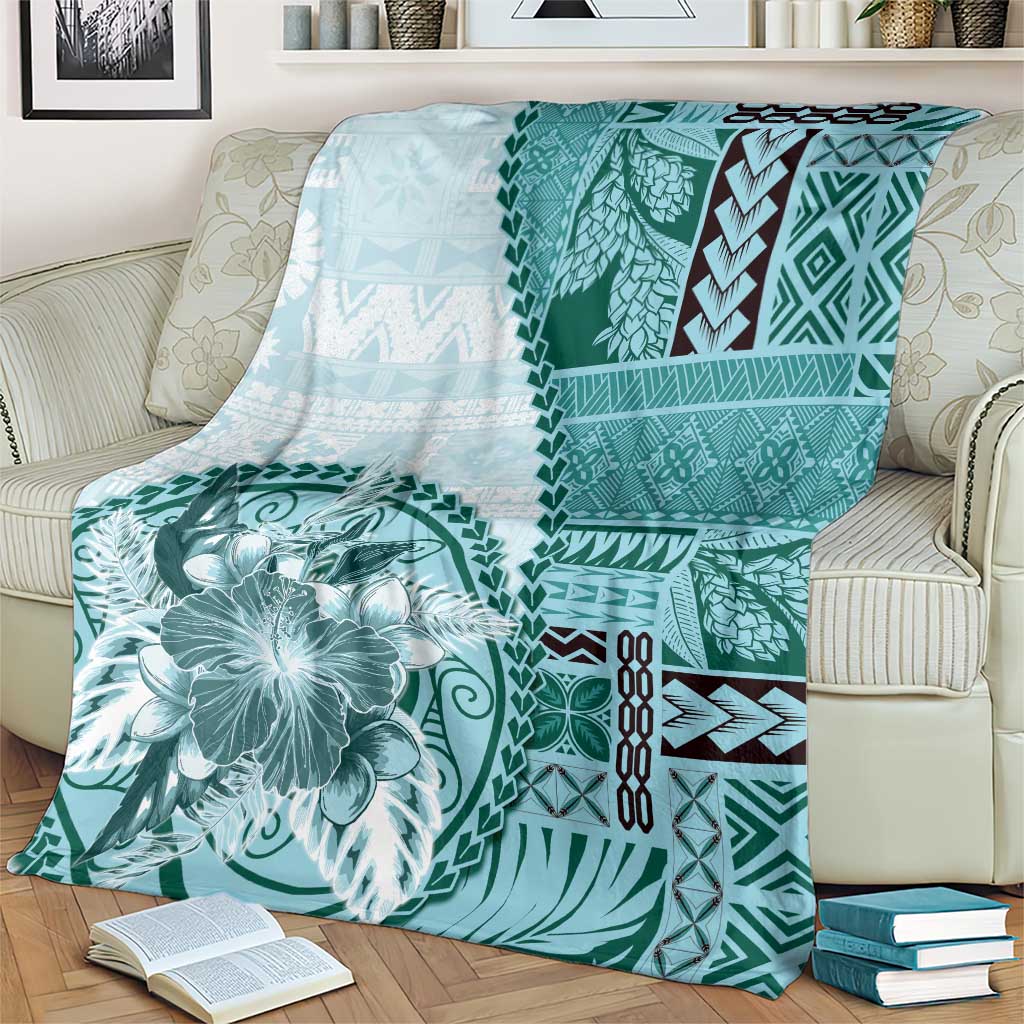 Samoa Siapo Elegant Blanket Hibiscus Teal Motifs - Polynesian Pride