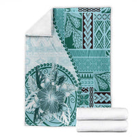 Samoa Siapo Elegant Blanket Hibiscus Teal Motifs - Polynesian Pride