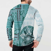 Samoa Siapo Elegant Button Sweatshirt Hibiscus Teal Motifs LT05 - Polynesian Pride