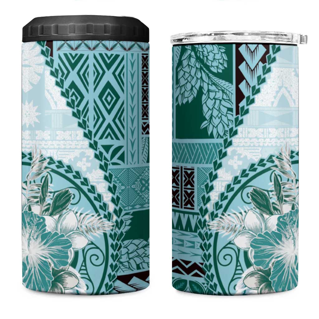Samoa Siapo Elegant 4 in 1 Can Cooler Tumbler Hibiscus Teal Motifs LT05 One Size: 16 oz Teal - Polynesian Pride