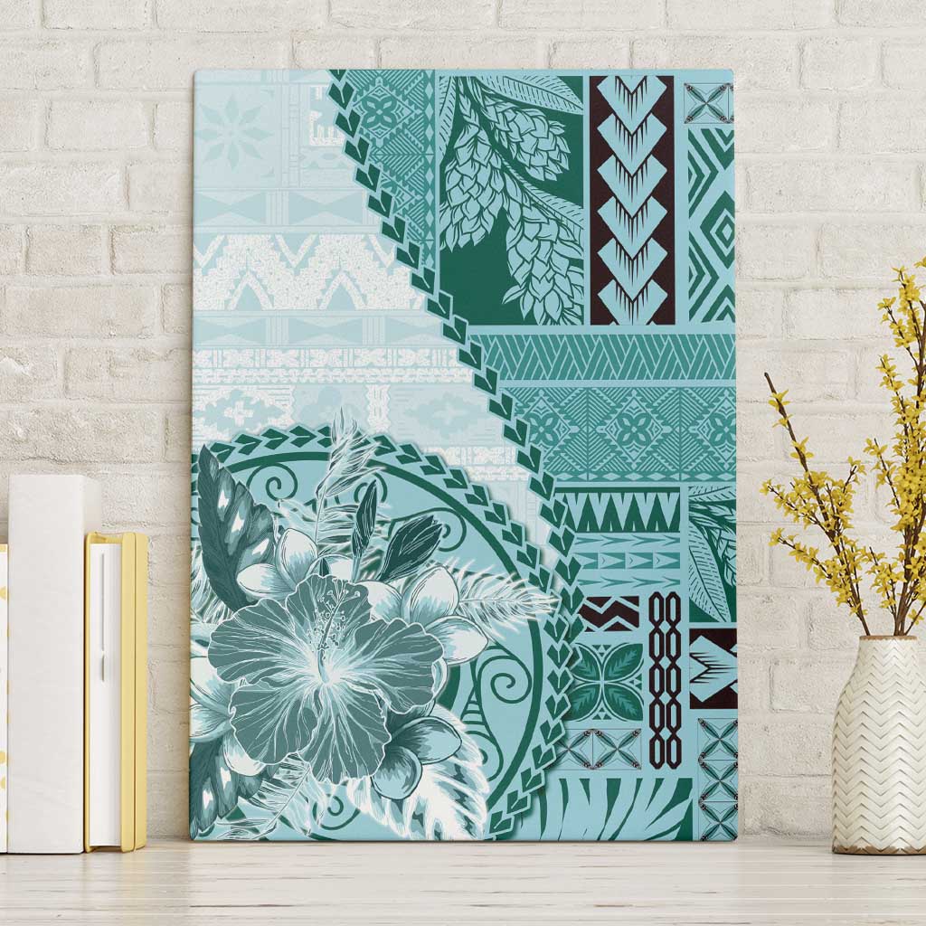 Samoa Siapo Elegant Canvas Wall Art Hibiscus Teal Motifs LT05 Without Frame Teal - Polynesian Pride