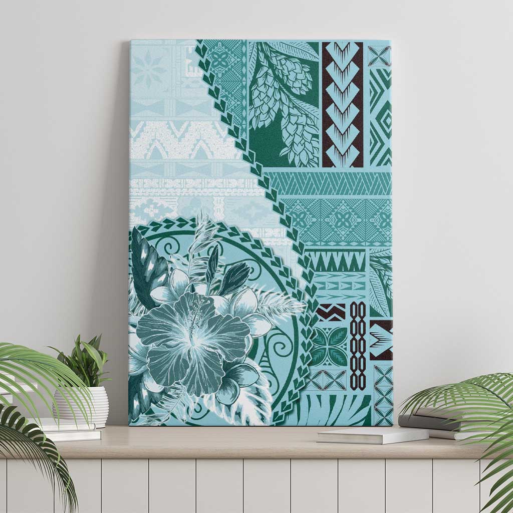 Samoa Siapo Elegant Canvas Wall Art Hibiscus Teal Motifs LT05 - Polynesian Pride