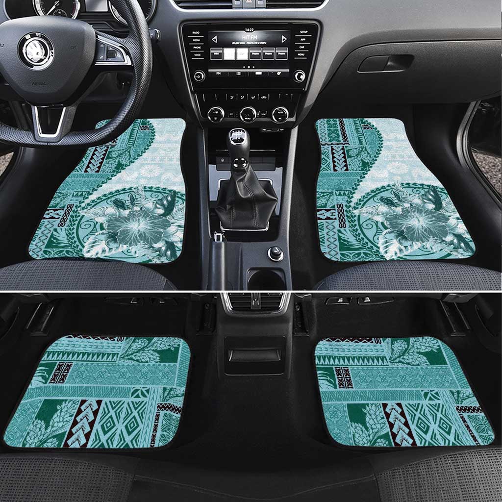 Samoa Siapo Elegant Car Mats Hibiscus Teal Motifs LT05 Set 4pcs Teal - Polynesian Pride