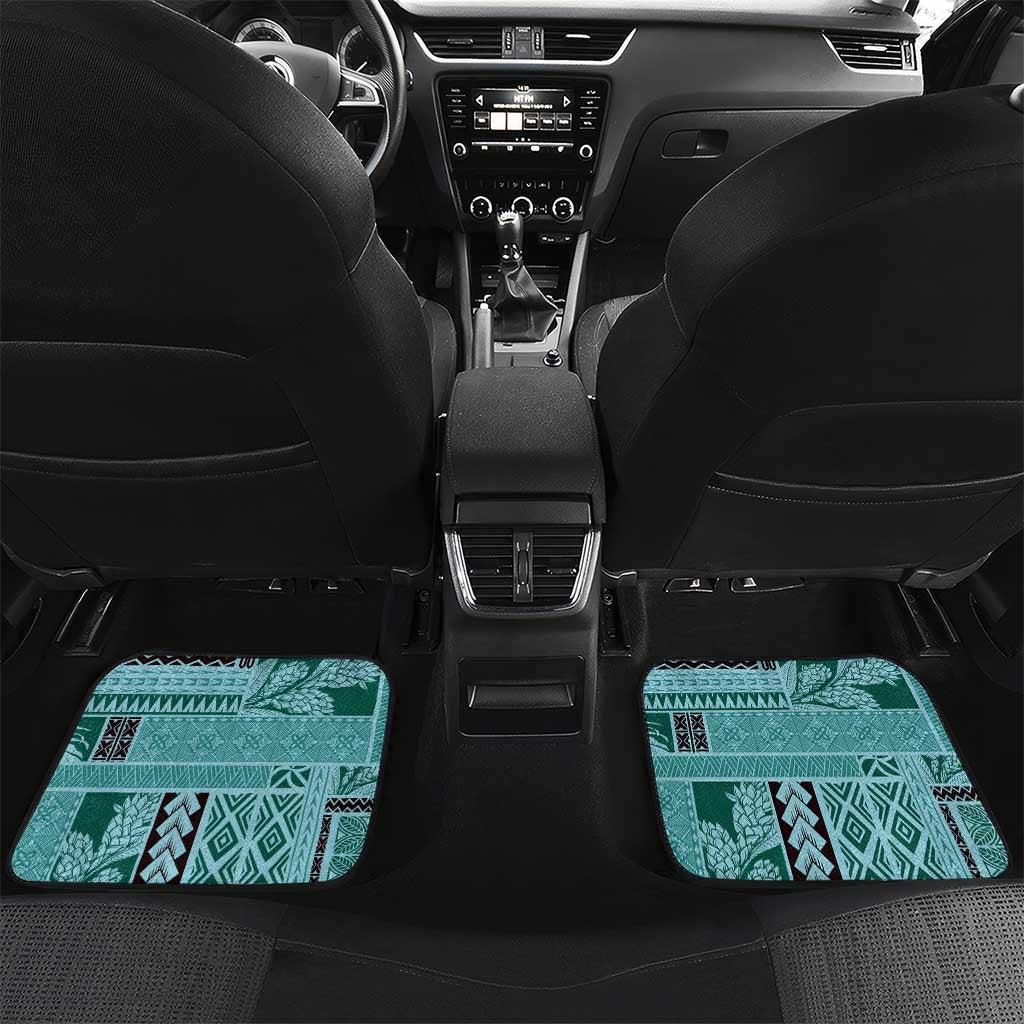 Samoa Siapo Elegant Car Mats Hibiscus Teal Motifs LT05 Set 2pcs - Back Teal - Polynesian Pride