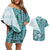 Samoa Siapo Elegant Couples Matching Off Shoulder Short Dress and Hawaiian Shirt Hibiscus Teal Motifs - Polynesian Pride