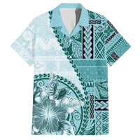 Samoa Siapo Elegant Family Matching Tank Maxi Dress and Hawaiian Shirt Hibiscus Teal Motifs - Polynesian Pride
