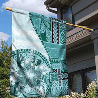 Samoa Siapo Elegant Garden Flag Hibiscus Teal Motifs - Polynesian Pride