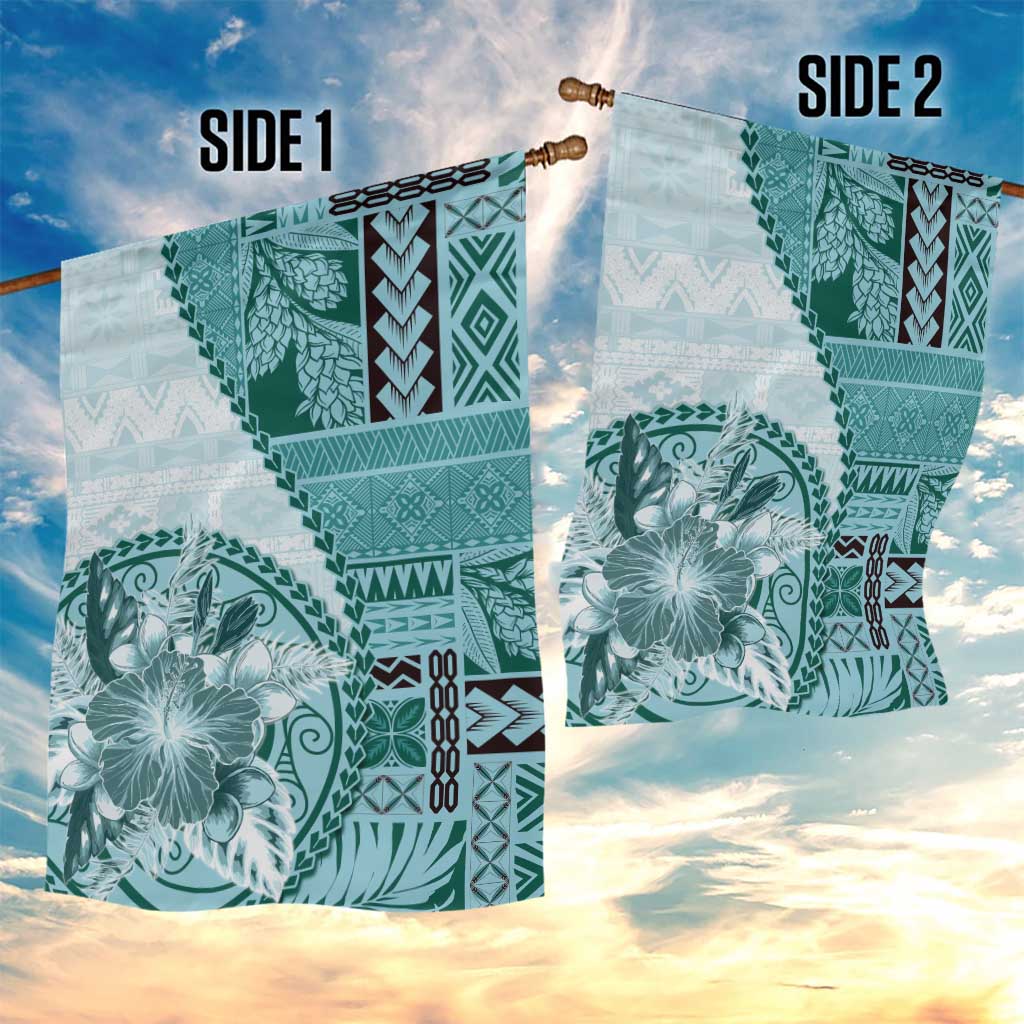 Samoa Siapo Elegant Garden Flag Hibiscus Teal Motifs - Polynesian Pride