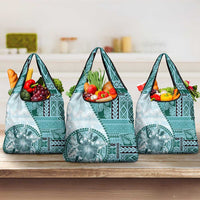 Samoa Siapo Elegant Grocery Bag Hibiscus Teal Motifs LT05 3-pack One Size Teal - Polynesian Pride
