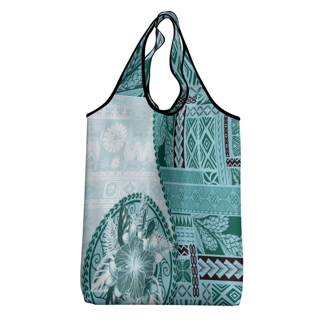 Samoa Siapo Elegant Grocery Bag Hibiscus Teal Motifs LT05 - Polynesian Pride