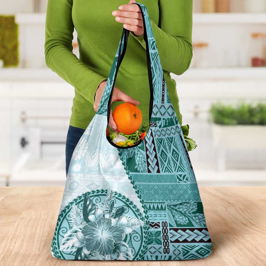 Samoa Siapo Elegant Grocery Bag Hibiscus Teal Motifs LT05 - Polynesian Pride