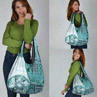 Samoa Siapo Elegant Grocery Bag Hibiscus Teal Motifs LT05 - Polynesian Pride
