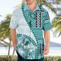 Samoa Siapo Elegant Hawaiian Shirt Hibiscus Teal Motifs - Polynesian Pride