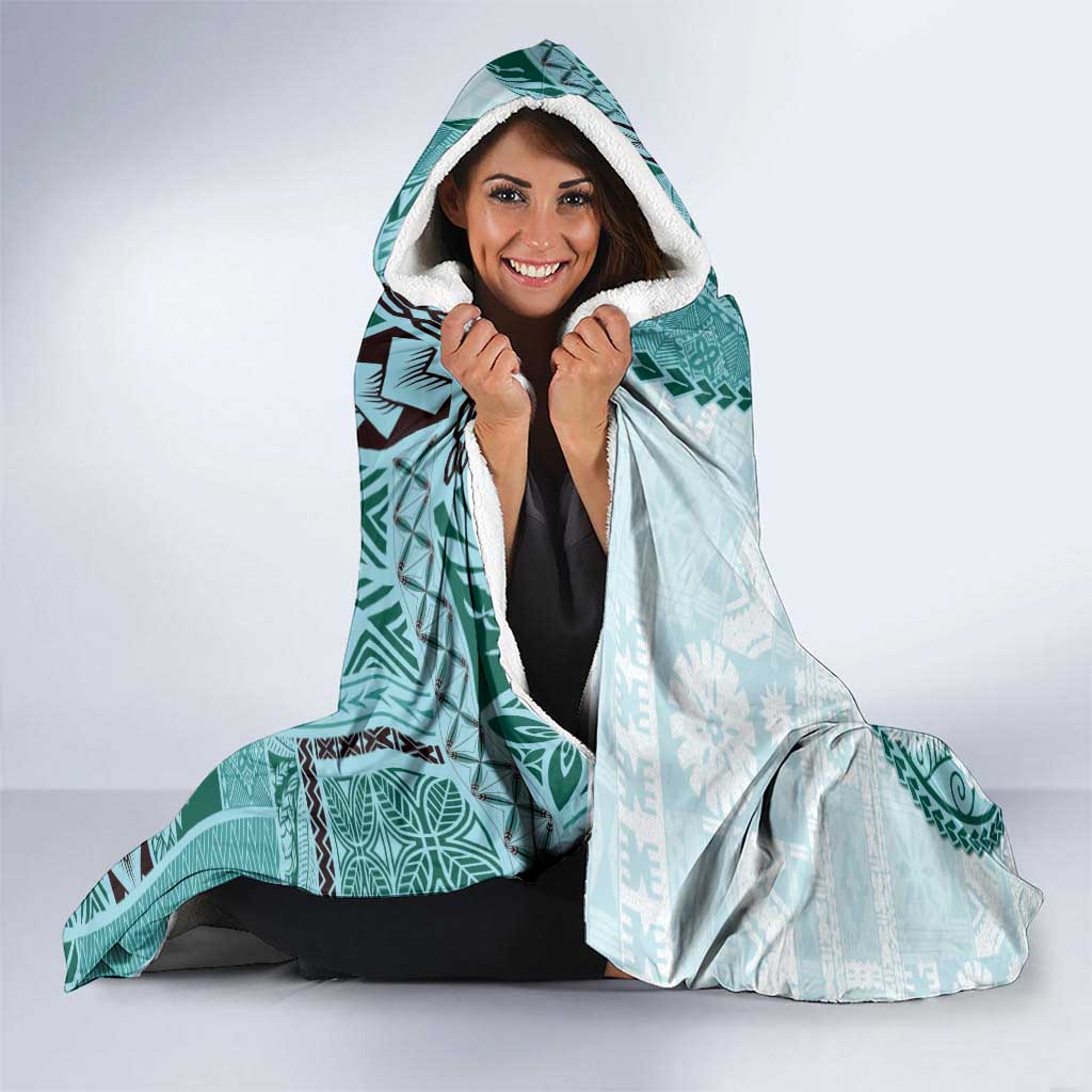 Samoa Siapo Elegant Hooded Blanket Hibiscus Teal Motifs LT05 - Polynesian Pride