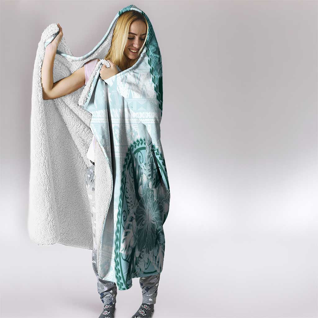 Samoa Siapo Elegant Hooded Blanket Hibiscus Teal Motifs LT05 - Polynesian Pride