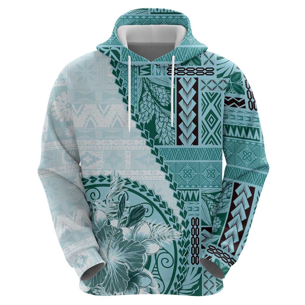 Samoa Siapo Elegant Hoodie Hibiscus Teal Motifs - Polynesian Pride