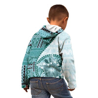 Samoa Siapo Elegant Kid Hoodie Hibiscus Teal Motifs - Polynesian Pride