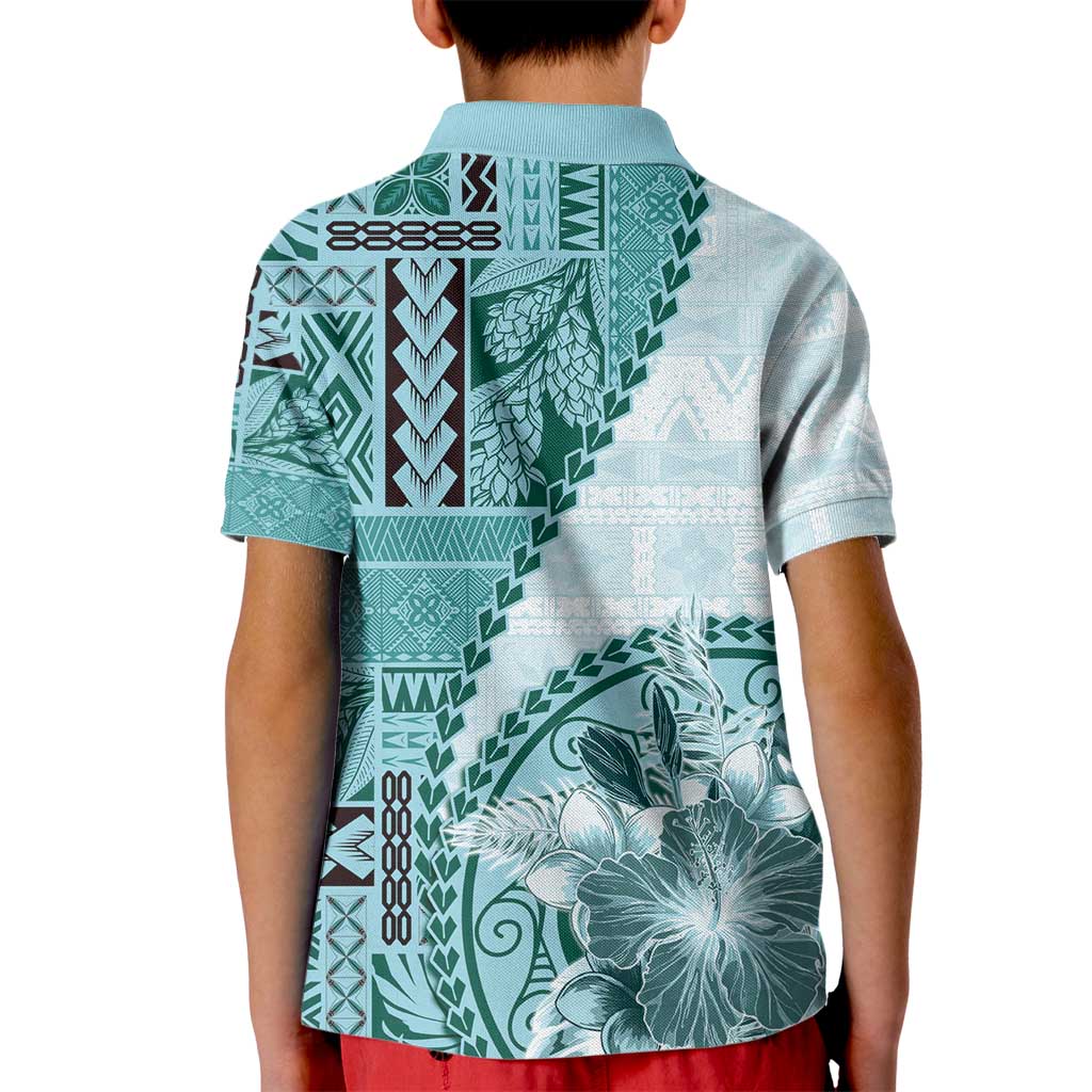 Samoa Siapo Elegant Kid Polo Shirt Hibiscus Teal Motifs - Polynesian Pride