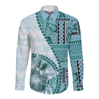 Samoa Siapo Elegant Long Sleeve Button Shirt Hibiscus Teal Motifs LT05 Unisex Teal - Polynesian Pride