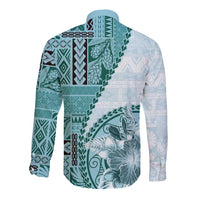 Samoa Siapo Elegant Long Sleeve Button Shirt Hibiscus Teal Motifs LT05 - Polynesian Pride