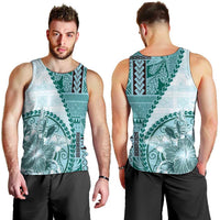 Samoa Siapo Elegant Men Tank Top Hibiscus Teal Motifs - Polynesian Pride