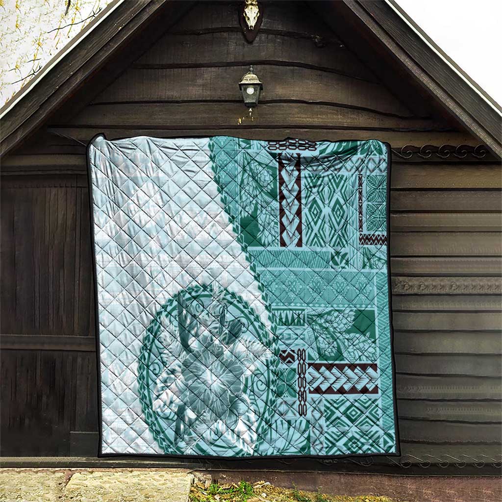 Samoa Siapo Elegant Quilt Hibiscus Teal Motifs - Polynesian Pride