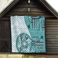 Samoa Siapo Elegant Quilt Hibiscus Teal Motifs - Polynesian Pride