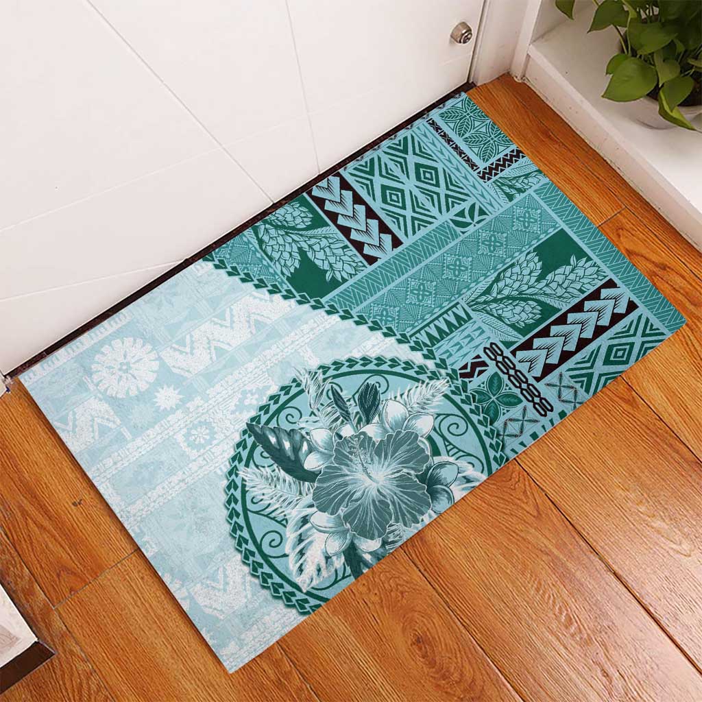 Samoa Siapo Elegant Rubber Doormat Hibiscus Teal Motifs LT05 - Polynesian Pride