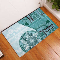 Samoa Siapo Elegant Rubber Doormat Hibiscus Teal Motifs LT05 - Polynesian Pride