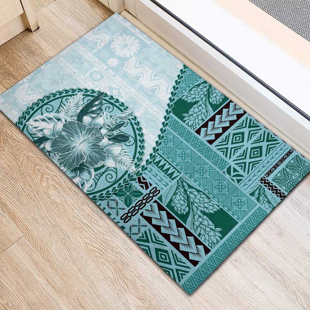 Samoa Siapo Elegant Rubber Doormat Hibiscus Teal Motifs LT05 - Polynesian Pride