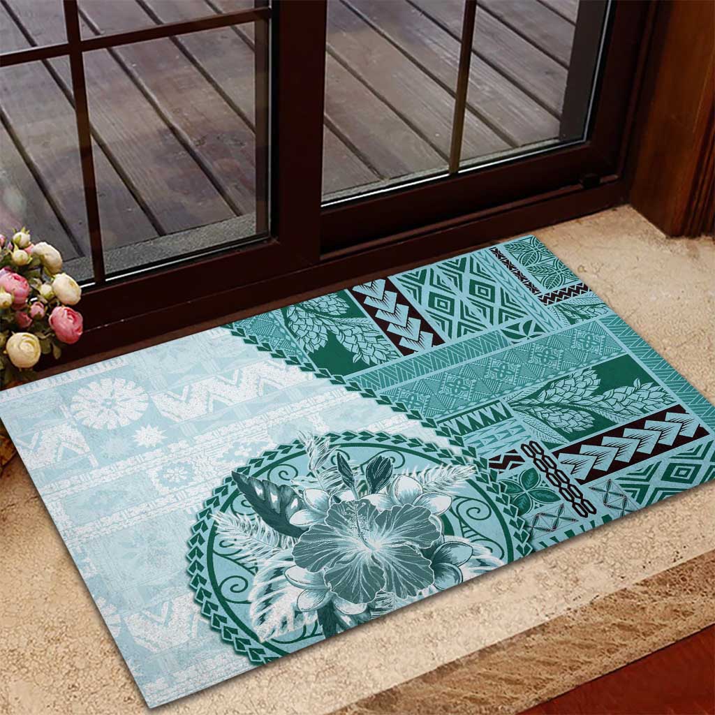 Samoa Siapo Elegant Rubber Doormat Hibiscus Teal Motifs LT05 - Polynesian Pride