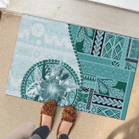 Samoa Siapo Elegant Rubber Doormat Hibiscus Teal Motifs LT05 - Polynesian Pride