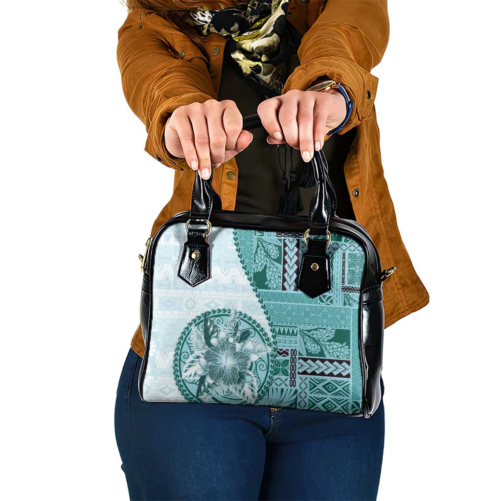 Samoa Siapo Elegant Shoulder Handbag Hibiscus Teal Motifs - Polynesian Pride