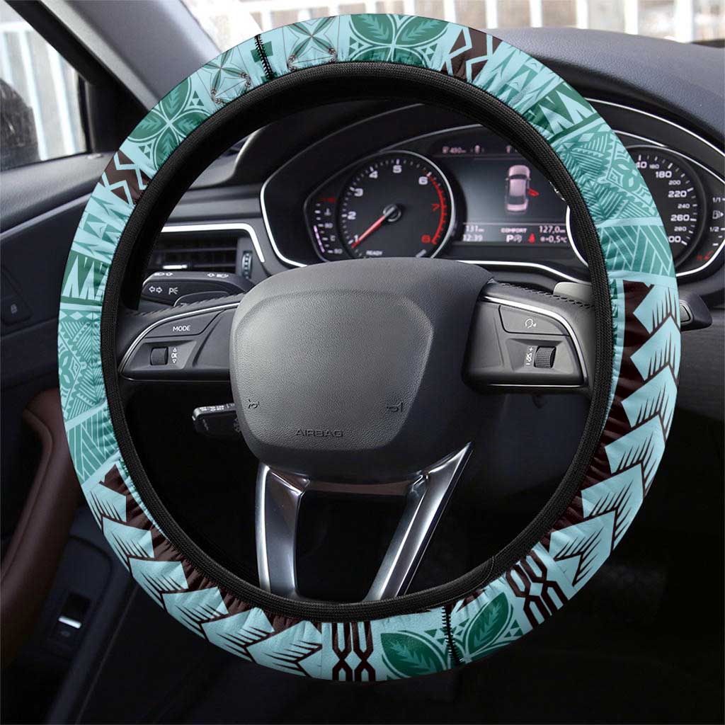 Samoa Siapo Elegant Steering Wheel Cover Hibiscus Teal Motifs LT05 - Polynesian Pride