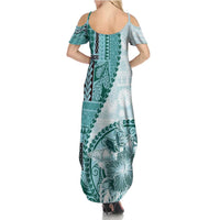 Samoa Siapo Elegant Summer Maxi Dress Hibiscus Teal Motifs LT05 - Polynesian Pride
