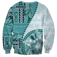 Samoa Siapo Elegant Sweatshirt Hibiscus Teal Motifs LT05 - Polynesian Pride