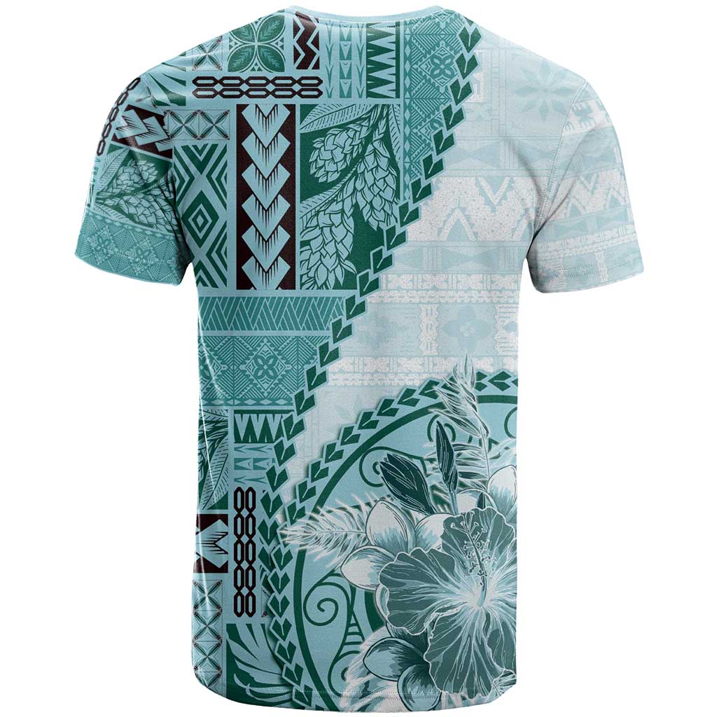 Samoa Siapo Elegant T Shirt Hibiscus Teal Motifs - Polynesian Pride