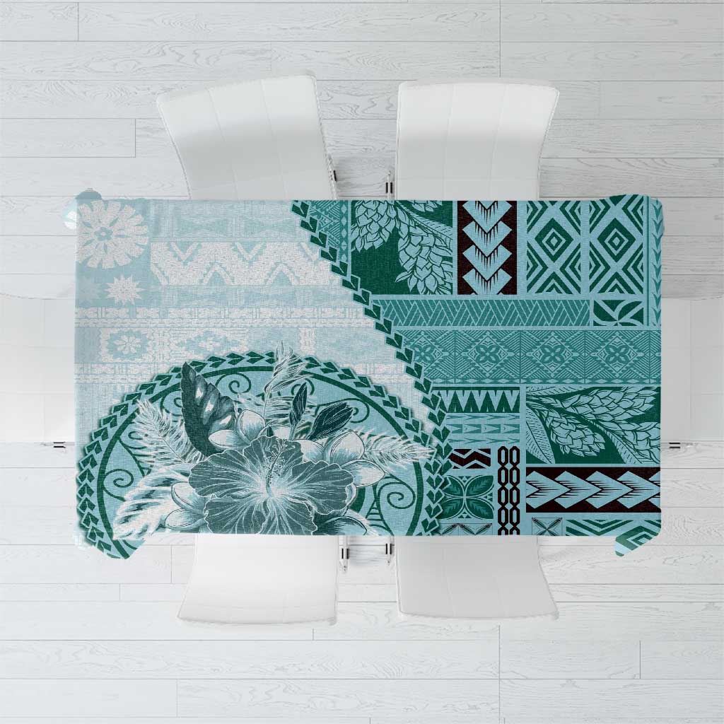 Samoa Siapo Elegant Tablecloth Hibiscus Teal Motifs LT05 Teal - Polynesian Pride