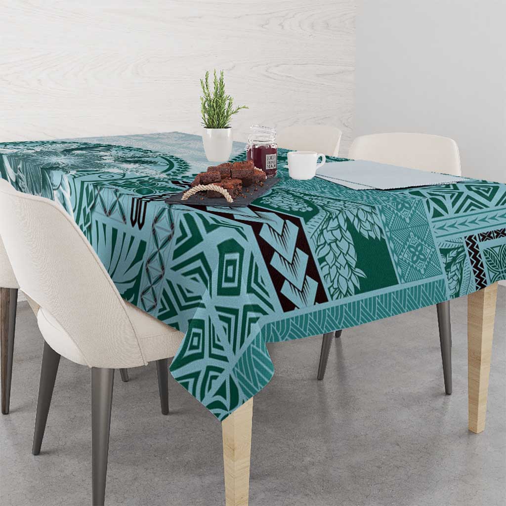 Samoa Siapo Elegant Tablecloth Hibiscus Teal Motifs LT05 - Polynesian Pride
