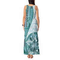 Samoa Siapo Elegant Tank Maxi Dress Hibiscus Teal Motifs LT05 - Polynesian Pride