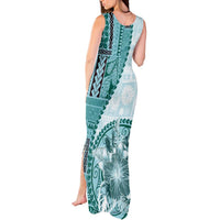 Samoa Siapo Elegant Tank Maxi Dress Hibiscus Teal Motifs LT05 - Polynesian Pride