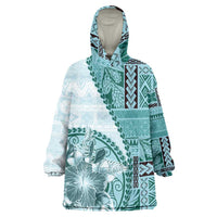 Samoa Siapo Elegant Wearable Blanket Hoodie Hibiscus Teal Motifs LT05 One Size Teal - Polynesian Pride