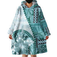 Samoa Siapo Elegant Wearable Blanket Hoodie Hibiscus Teal Motifs LT05 - Polynesian Pride