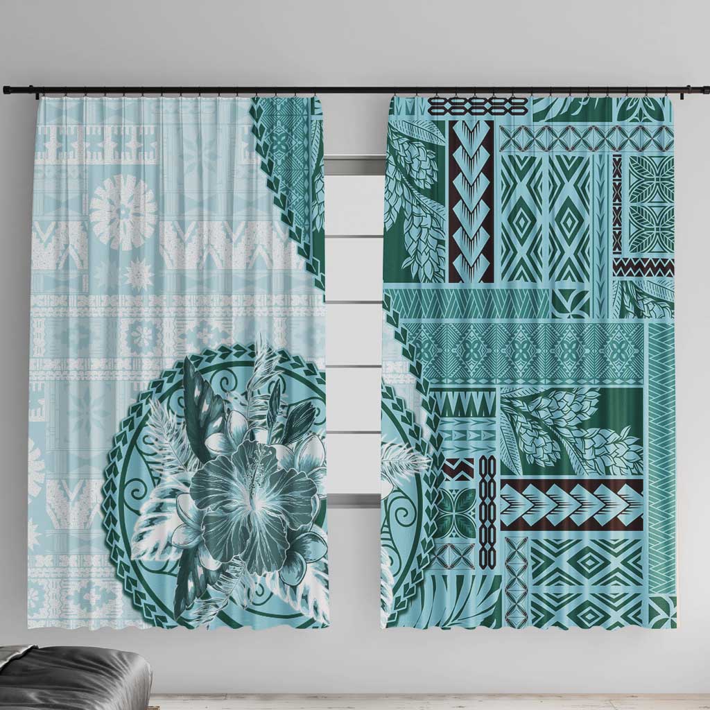 Samoa Siapo Elegant Window Curtain Hibiscus Teal Motifs - Polynesian Pride