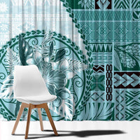 Samoa Siapo Elegant Window Curtain Hibiscus Teal Motifs - Polynesian Pride