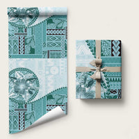 Samoa Siapo Elegant Wrapping Paper Hibiscus Teal Motifs LT05 58" × 23" Teal - Polynesian Pride