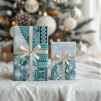 Samoa Siapo Elegant Wrapping Paper Hibiscus Teal Motifs LT05 - Polynesian Pride