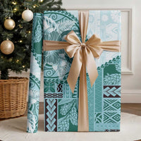 Samoa Siapo Elegant Wrapping Paper Hibiscus Teal Motifs LT05 - Polynesian Pride