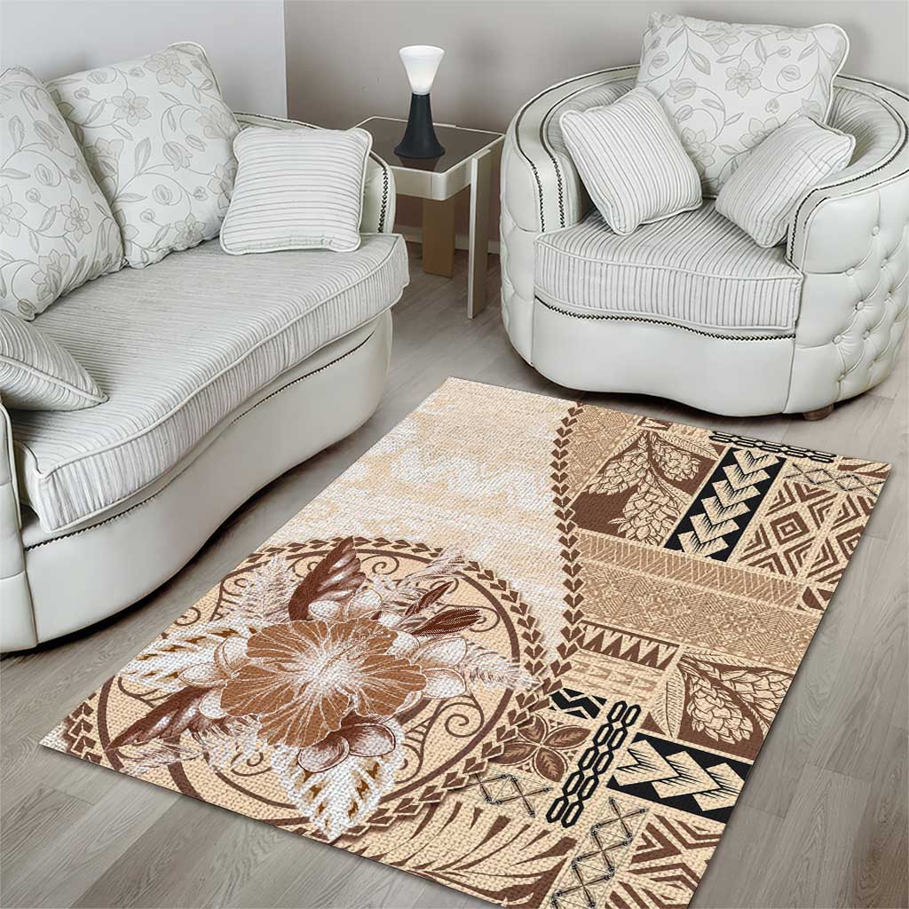 Samoa Siapo Elegant Area Rug Hibiscus Beige Motifs - Polynesian Pride