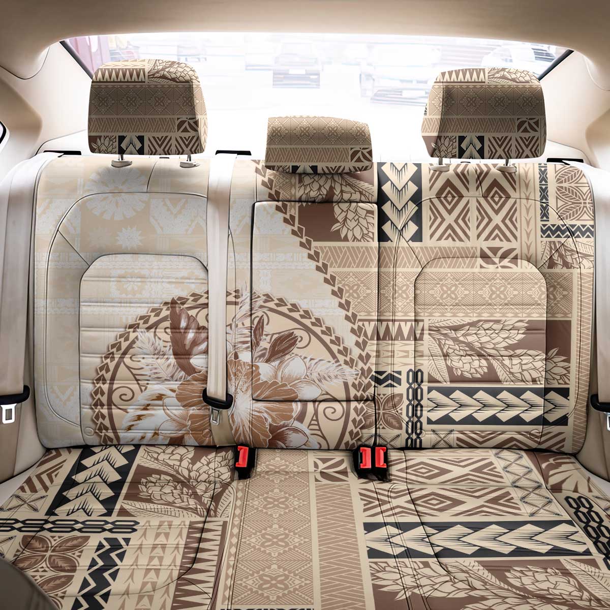 Samoa Siapo Elegant Back Car Seat Cover Hibiscus Beige Motifs - Polynesian Pride
